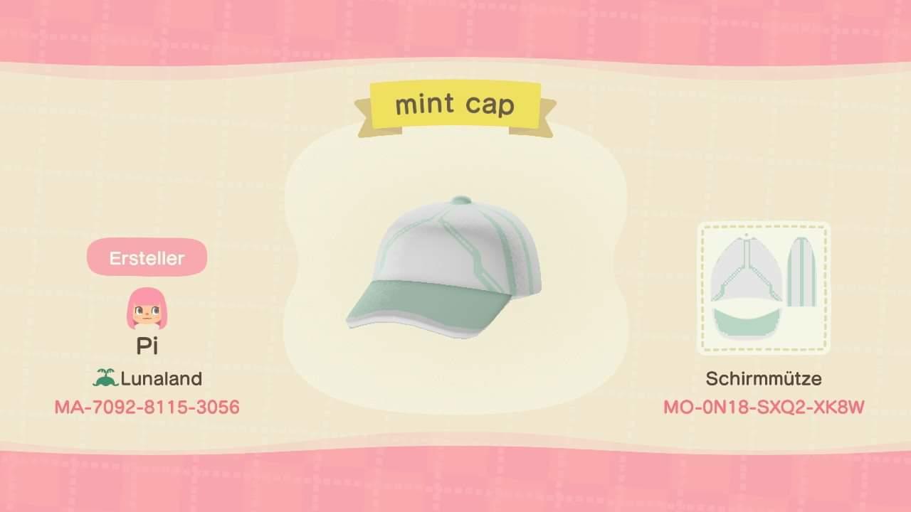 Animal Crossing Design Code: MO-0N18-SCQ2-XK8W Mint Cap