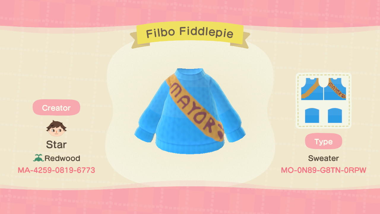 Animal Crossing Design Code: MO-0N89-G8TN-0RPW Filbo Fiddlepie