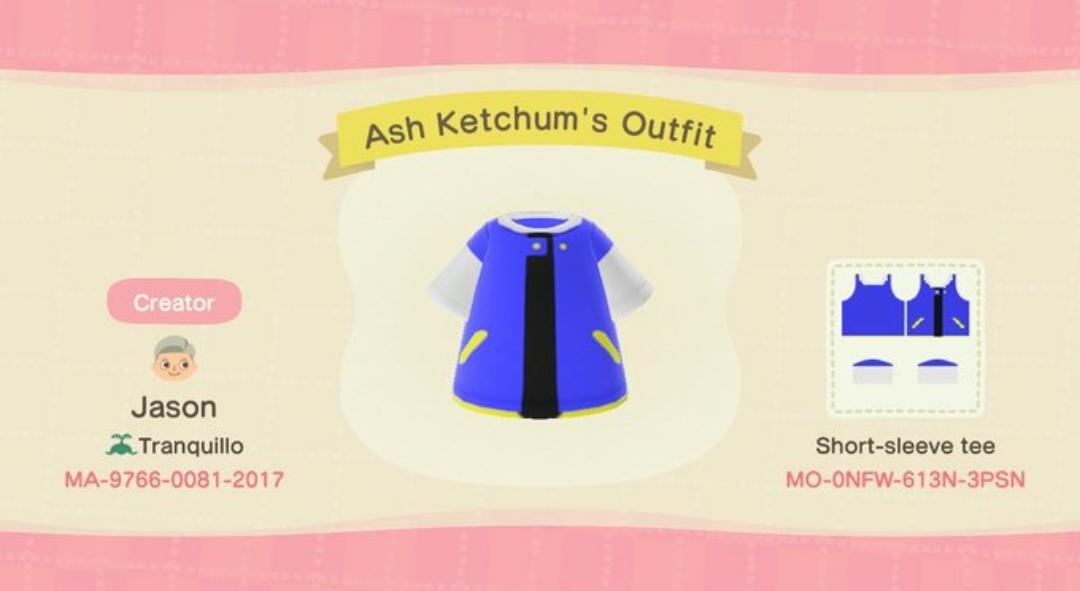 Animal Crossing Design Code: MO-0NFW-613N-3PSN Ash Ketchums Outfit