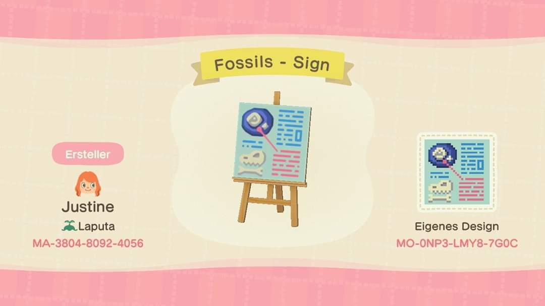 Animal Crossing Design Code: MO-0NP3-LMY8-7G0C Fossils - Sign