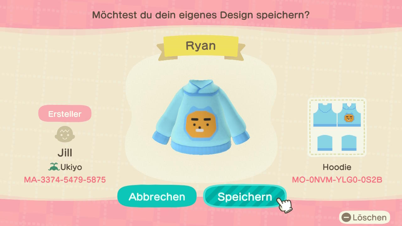 Animal Crossing Design Code: MO-0NVM-YLG0-0S2B Kakaofriends Ryan Ho