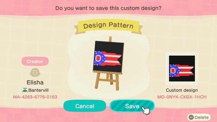 Animal Crossing Design Code: MO-0NYK-CKGX-1HCH Ohio Flag