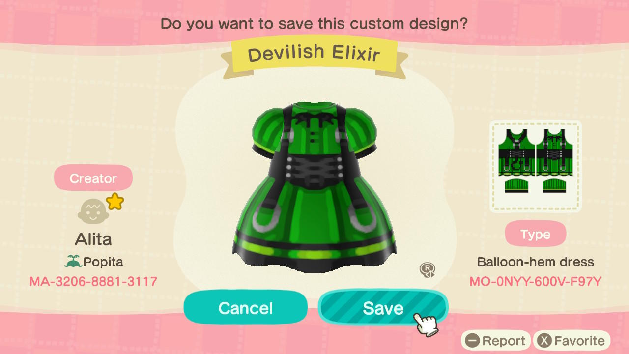 Animal Crossing Design Code: MO-0NYY-600V-F97Y Devilish Elixir