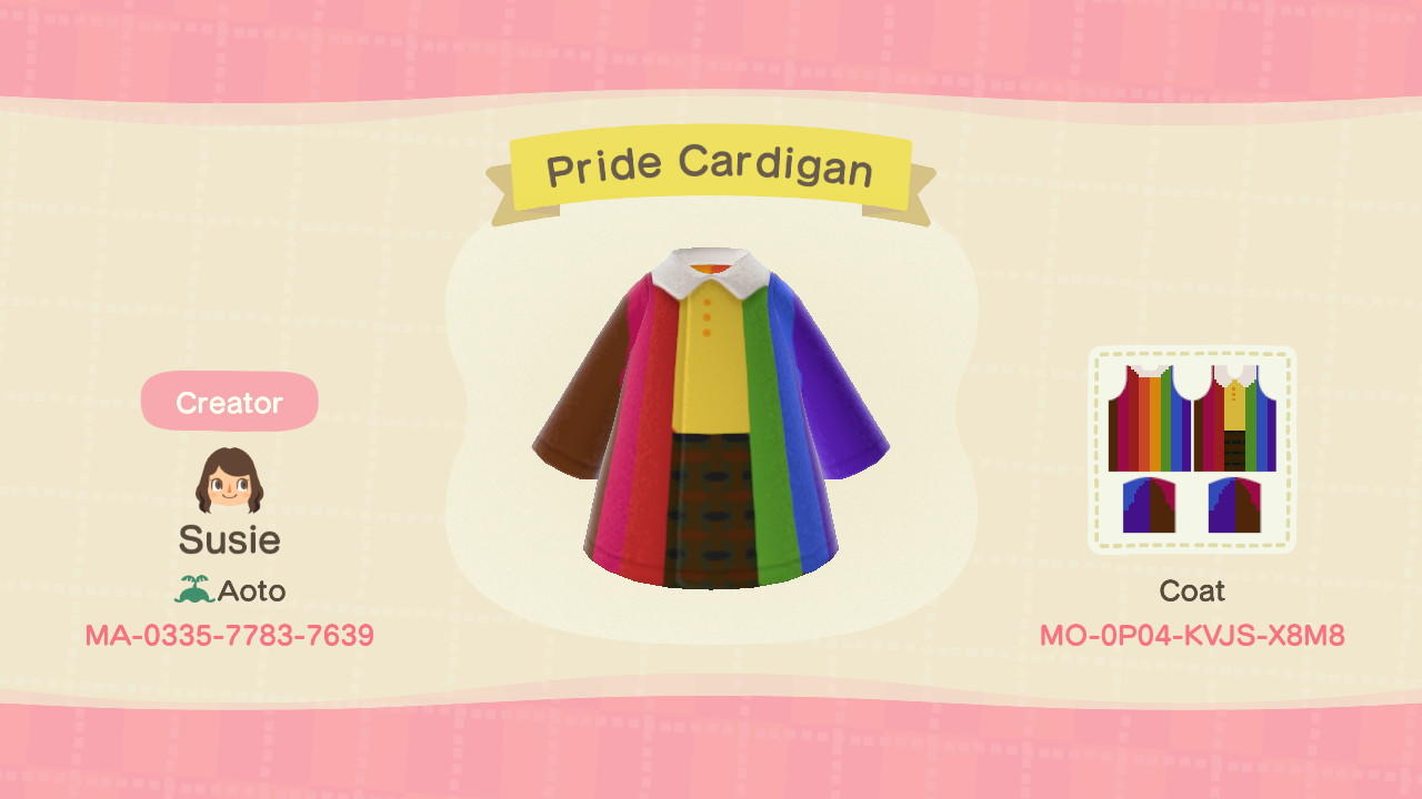 Animal Crossing Design Code: MO-0P04-KVJS-X8M8 Pride Flag Cardigan