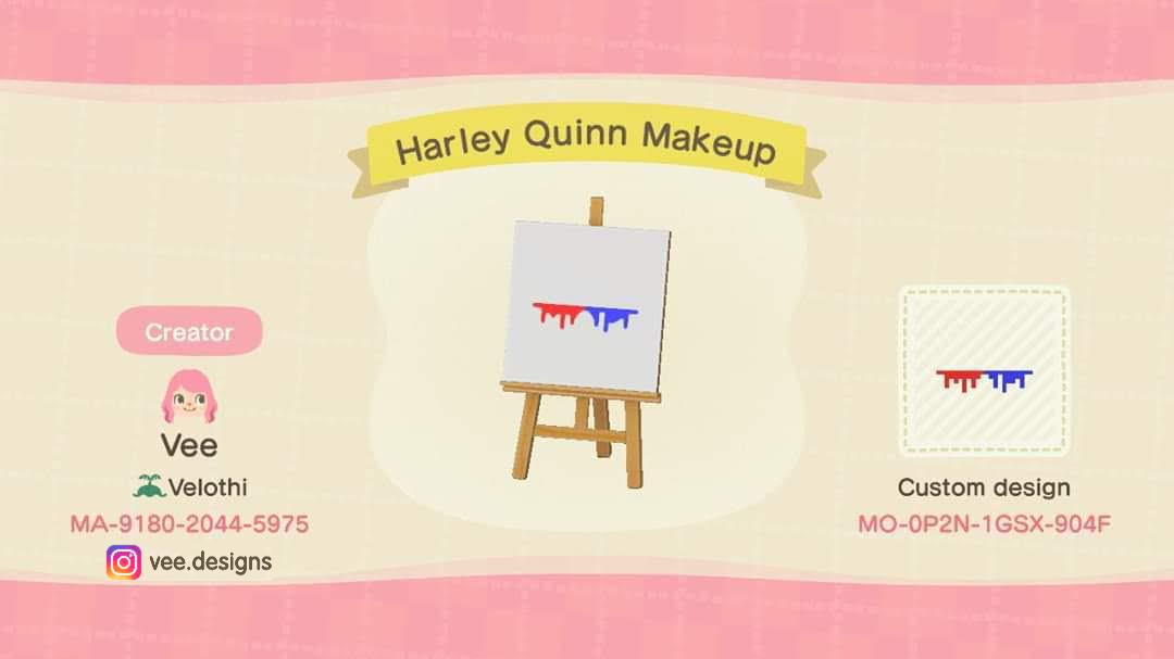 Animal Crossing Design Code: MO-0P2N-1GSX-904F Harley Quinn Makeup