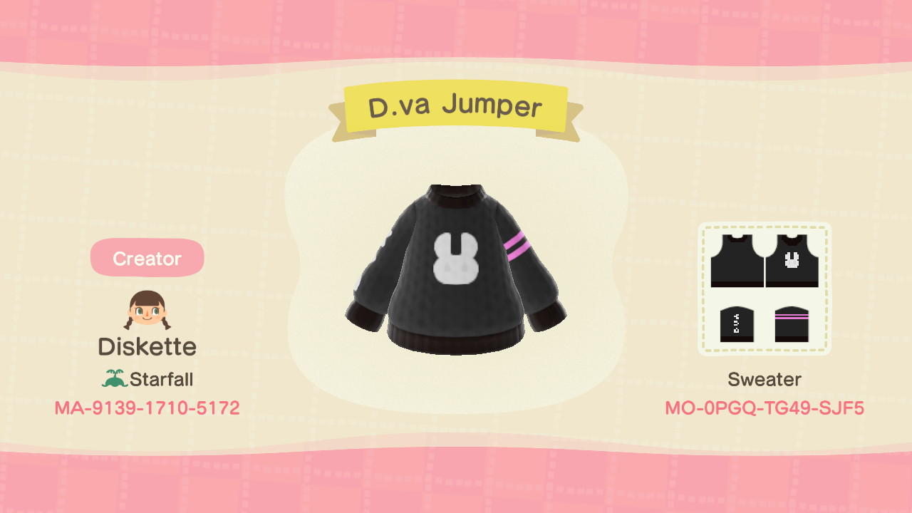 Animal Crossing Design Code: MO-0PGQ-TG49-SJF5 D.va Jumper