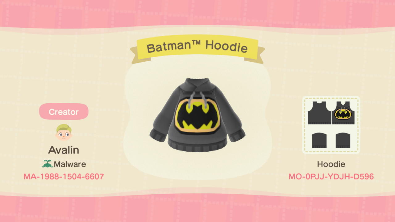 Animal Crossing Design Code: MO-0PJJ-YDJH-D596 Batman™ Hoodie