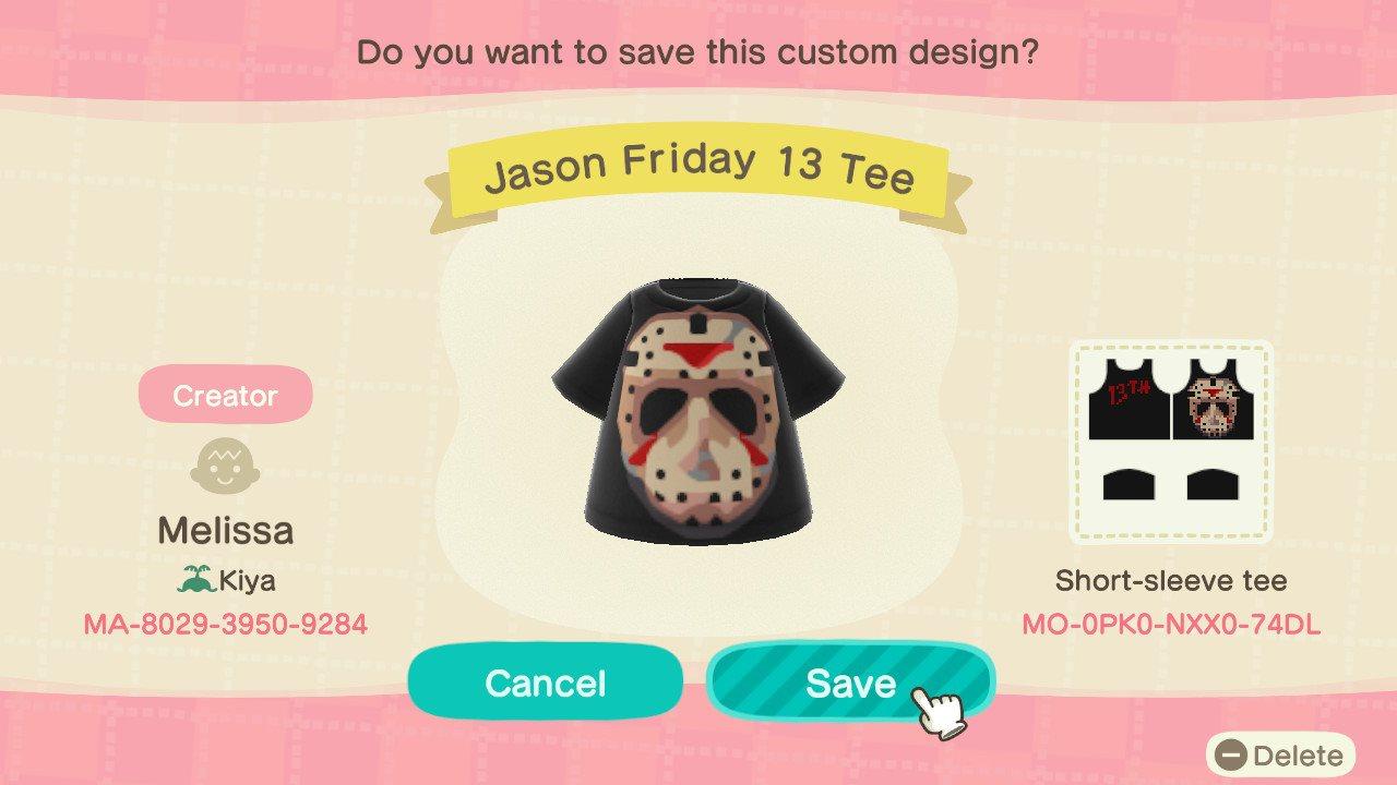 Animal Crossing Design Code: MO-0PK0-NXX0-74DL Jason Friday 13 Tee