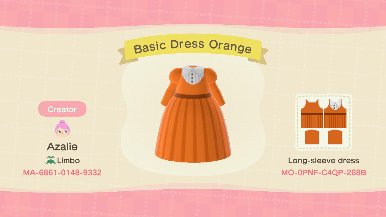 Animal Crossing Design Code: MO-0PNF-C4QP-268B Basic Dress Orange