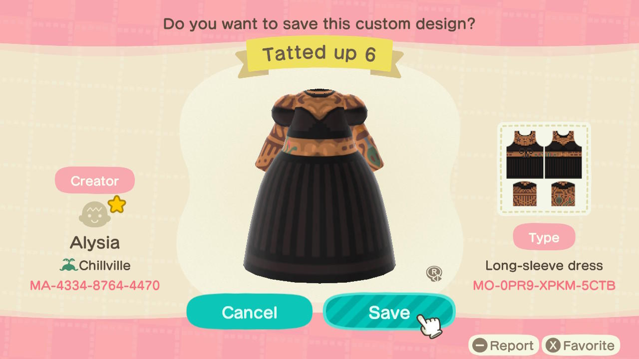 Animal Crossing Design Code: MO-0PR9-XPKM-5CTB Tatted Up 6