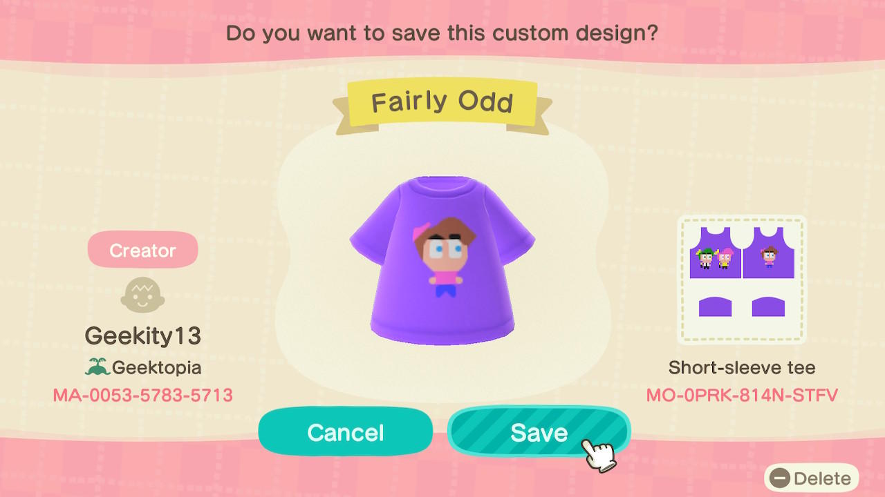 Animal Crossing Design Code: MO-0PRK-814N-ATFV Fairly Odd