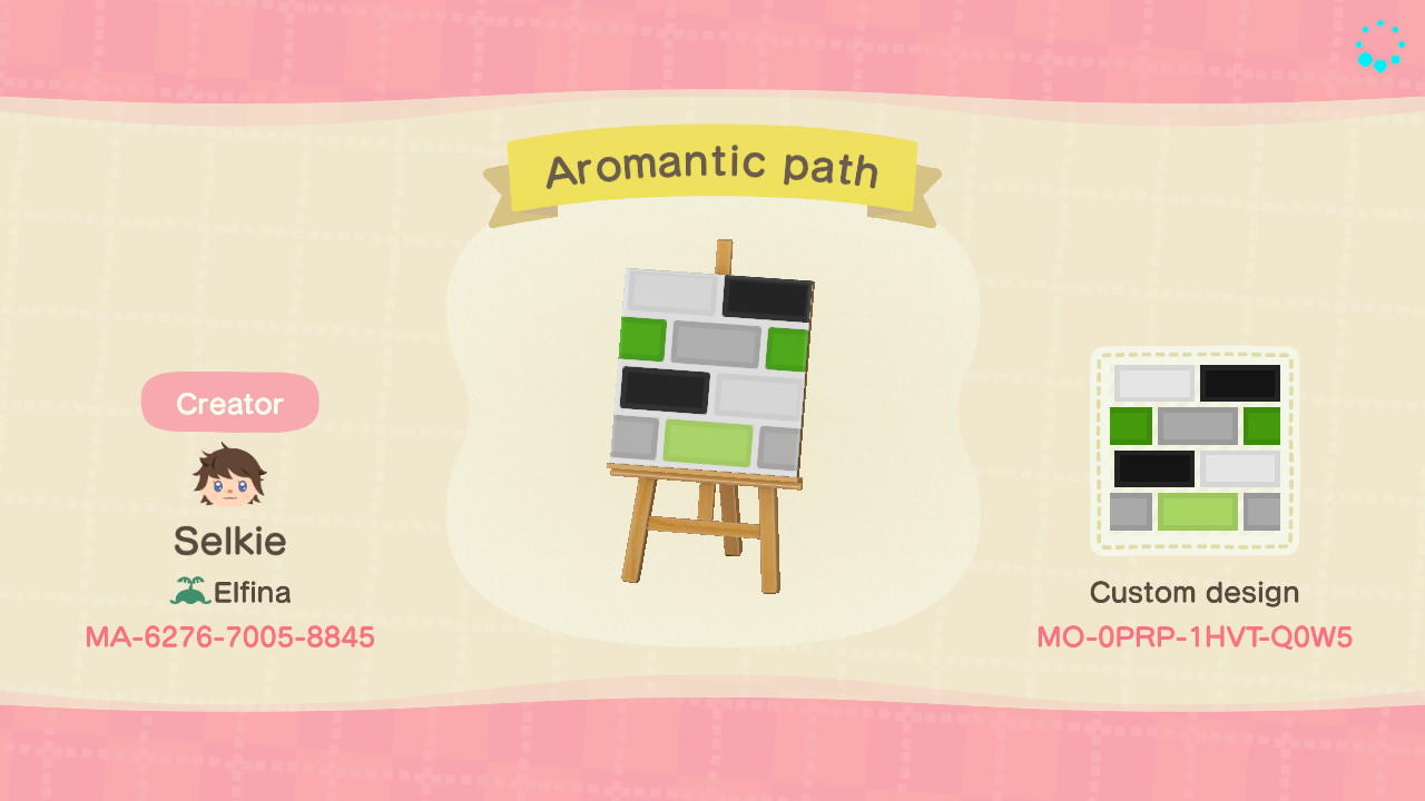 Animal Crossing Design Code: MO-0PRP-1HVT-Q0W5 Aromantic Path