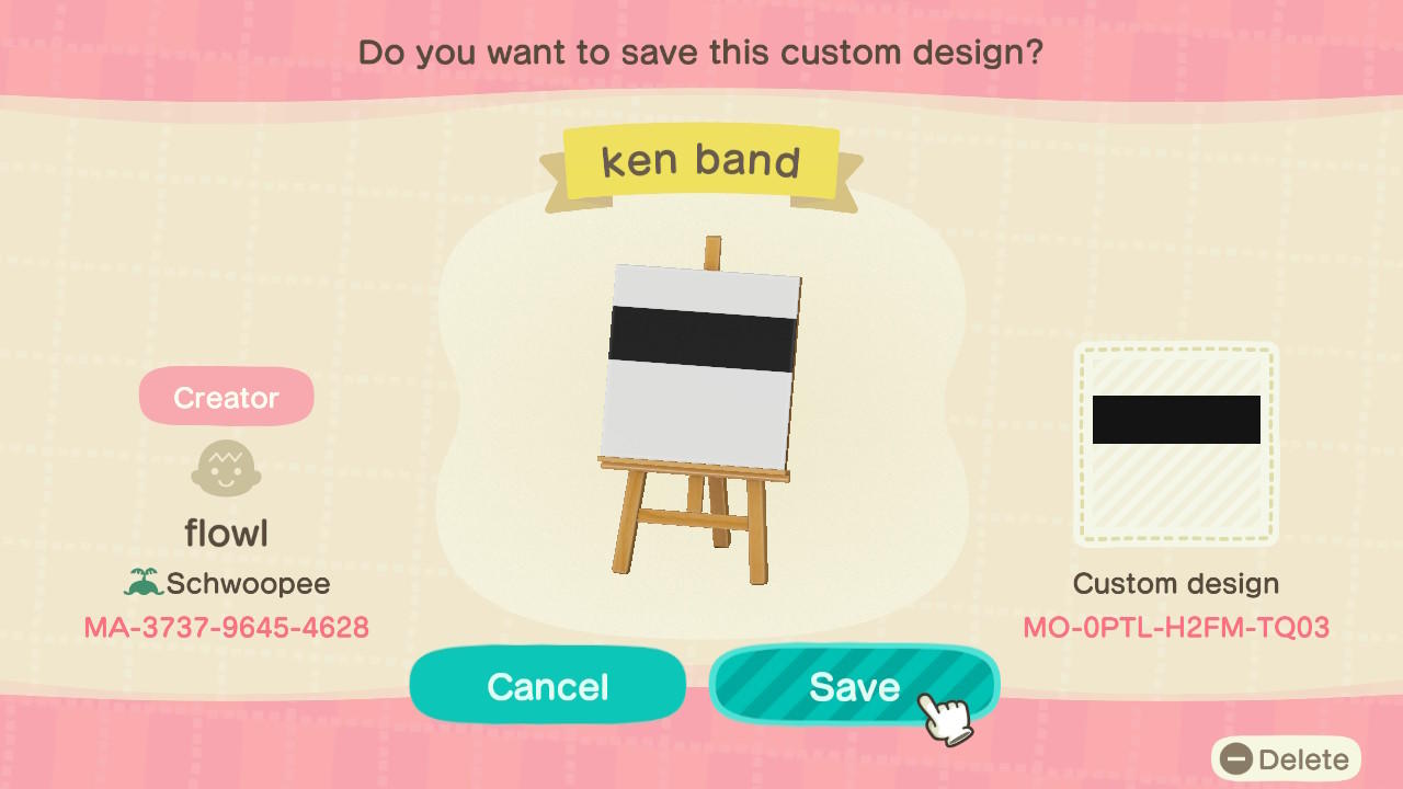 Animal Crossing Design Code: MO-0PTL-H2FM-TQ03 Ken Band