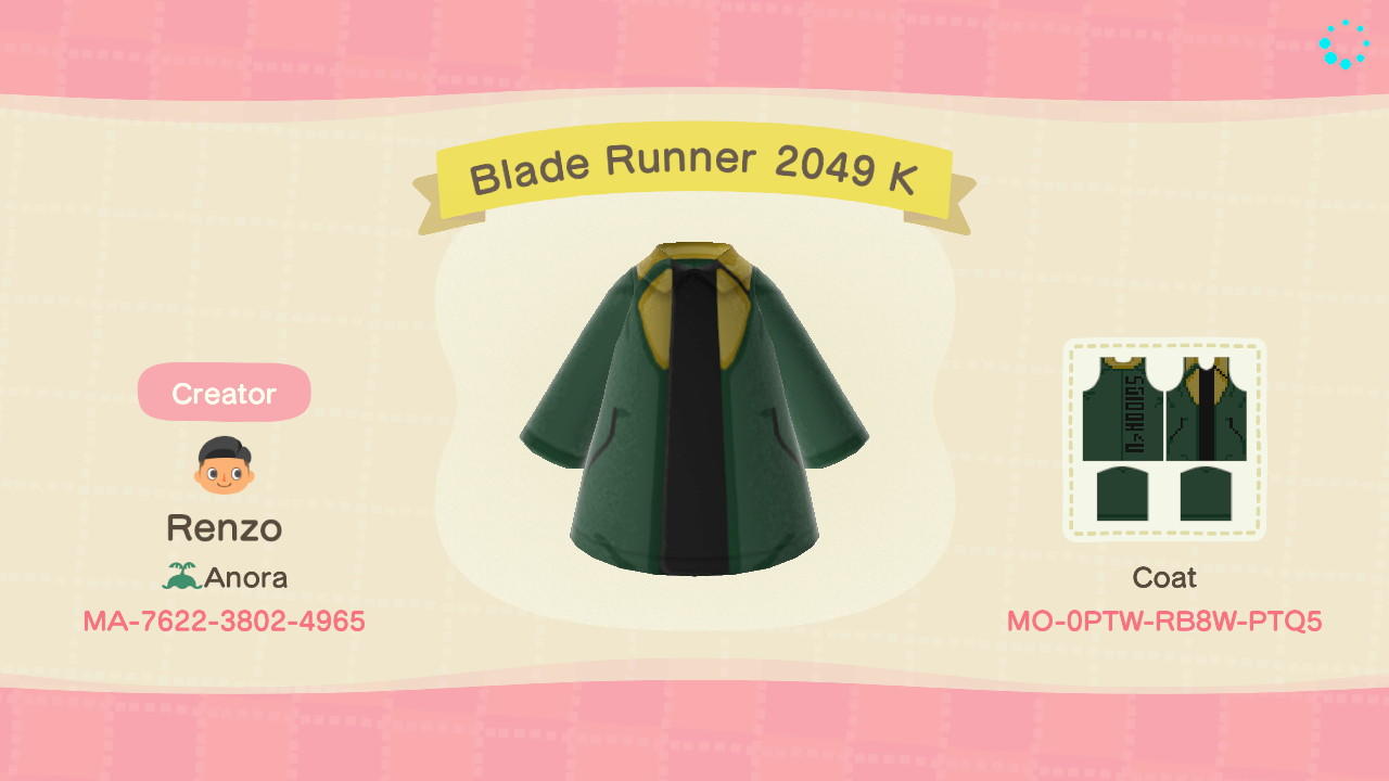 Animal Crossing Design Code: MO-0PTW-RB8W-PTQ5 Blade Runner 2049 K