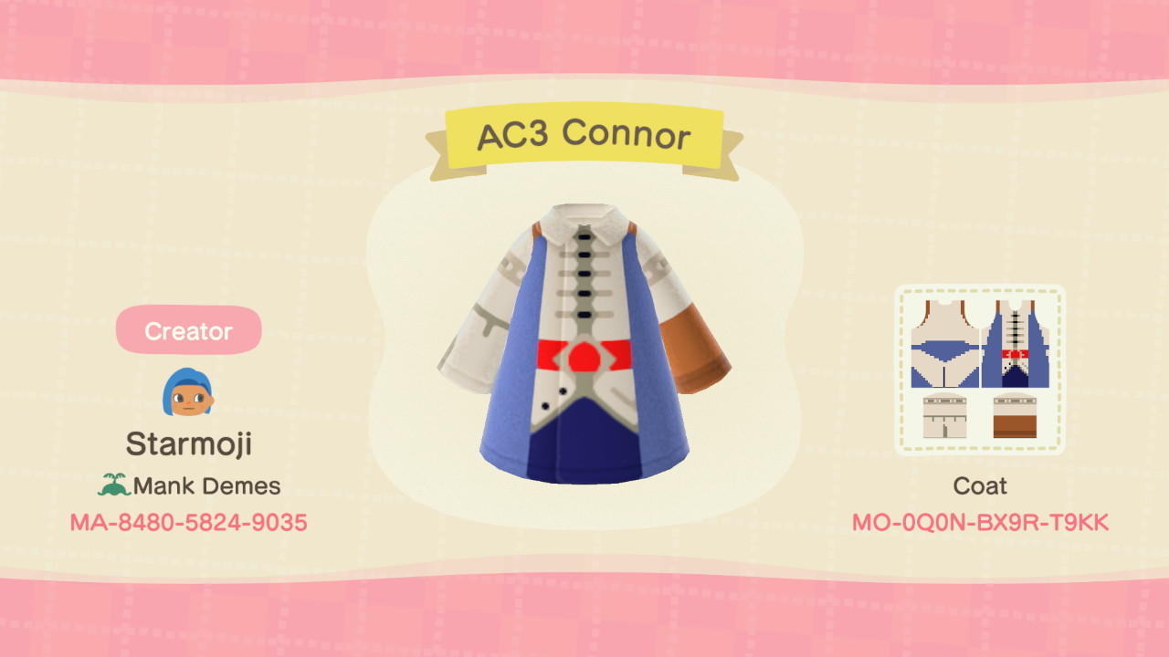 Animal Crossing Design Code: MO-0Q0N-BX9R-T9KK AC3 Connor