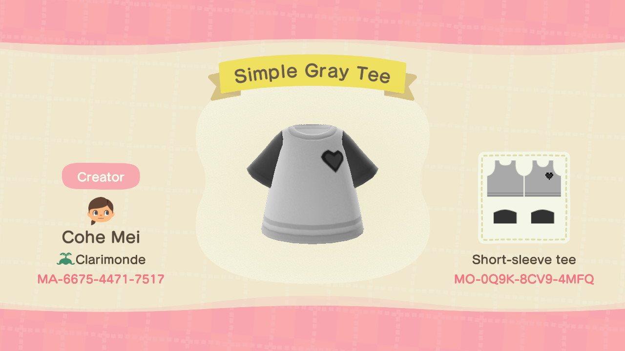 Animal Crossing Design Code: MO-0Q9K-8CV9-4MFQ Simple Gray Tee