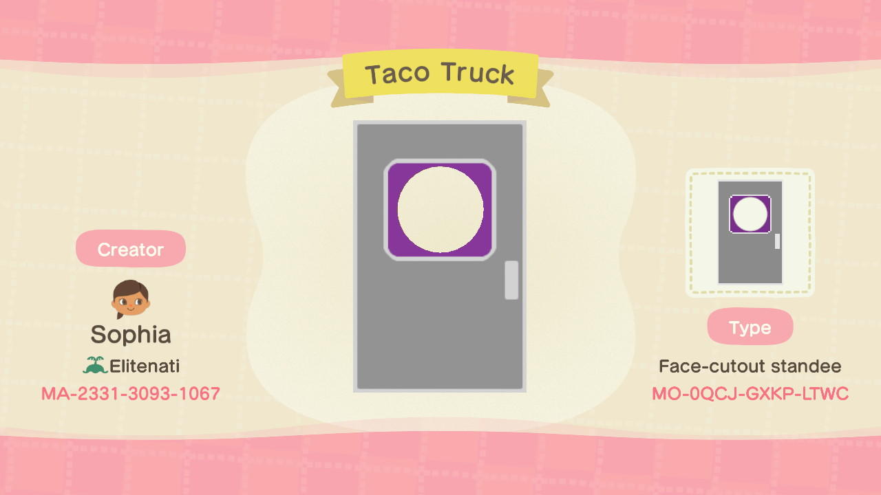 Animal Crossing Design Code: MO-0QCJ-GXKP-LTWC Taco Truck