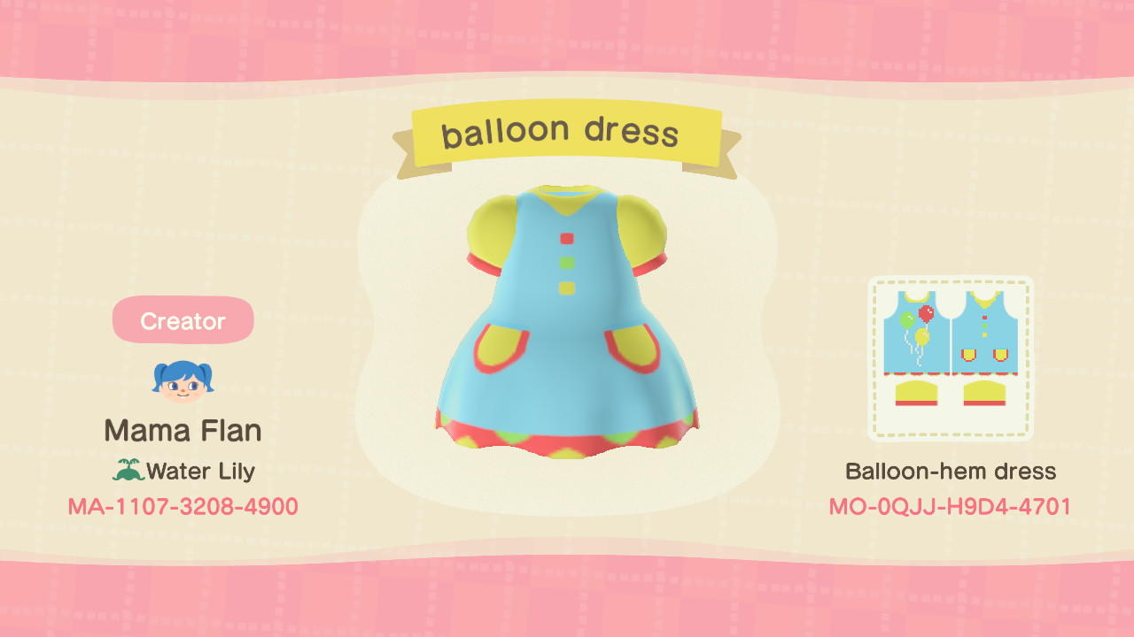 Animal Crossing Design Code: MO-0QJJ-H9D4-4701 balloon dress