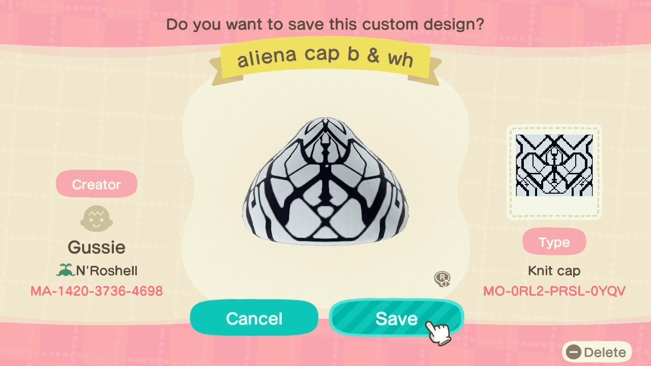 Animal Crossing Design Code: MO-0RL2-PRSL-0YQV Aliena African B & W