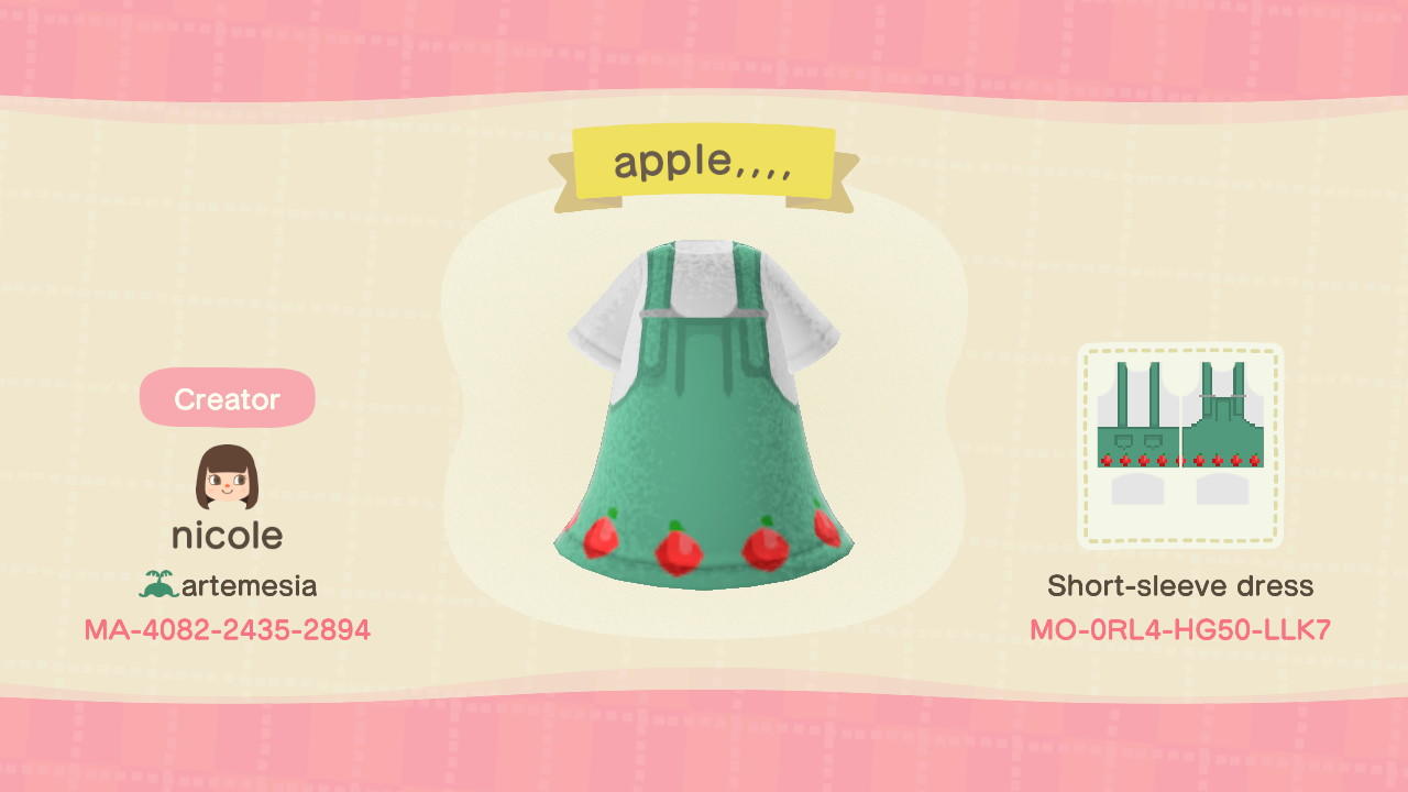 Animal Crossing Design Code: MO-0RL4-HG50-LLK7 apple pinafore dress