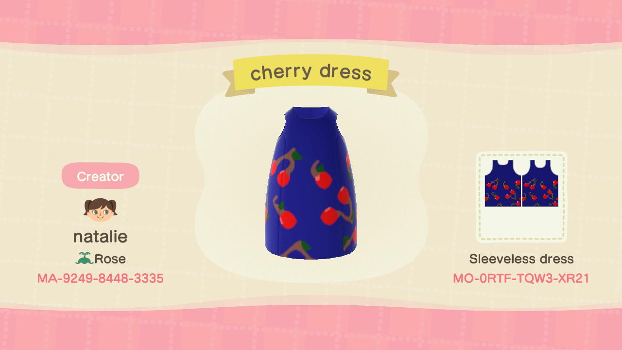 Animal Crossing Design Code: MO-0RTF-TQW3-XR21 cherry dress