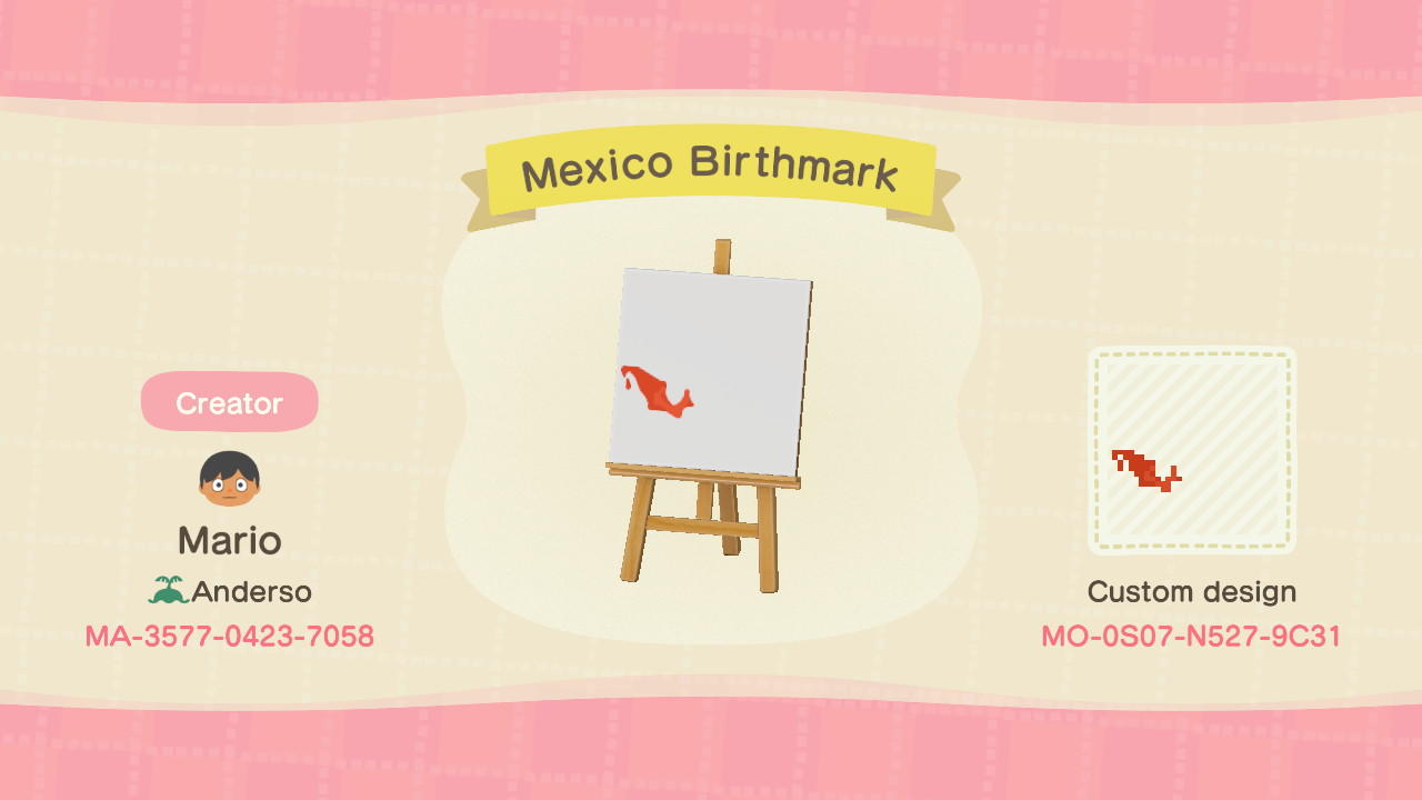 Animal Crossing Design Code: MO-0S07-N527-9C31 Mexico Birthmark GBH