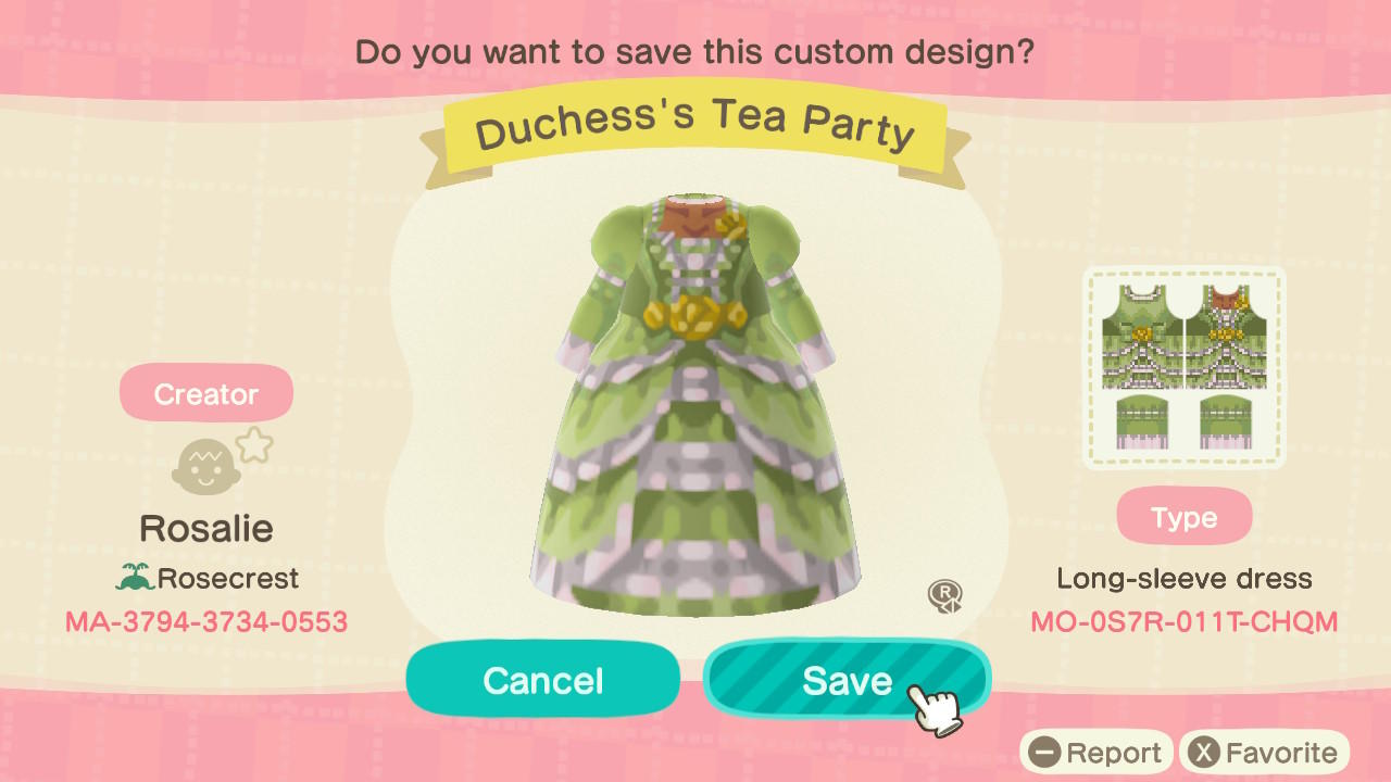 Animal Crossing Design Code: MO-0S7R-011T-CHQM Duchess’ Tea Party