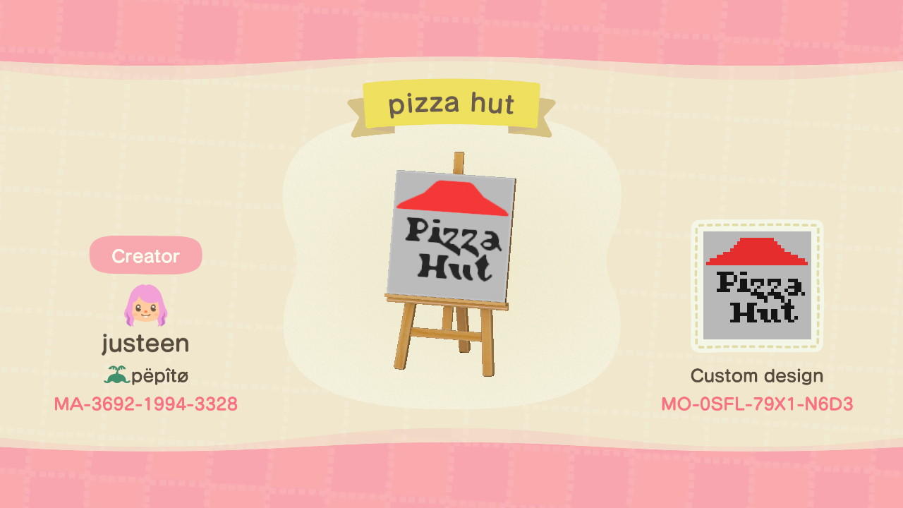 Animal Crossing Design Code: MO-0SFL-79X1-N6D3 Pizza Hut