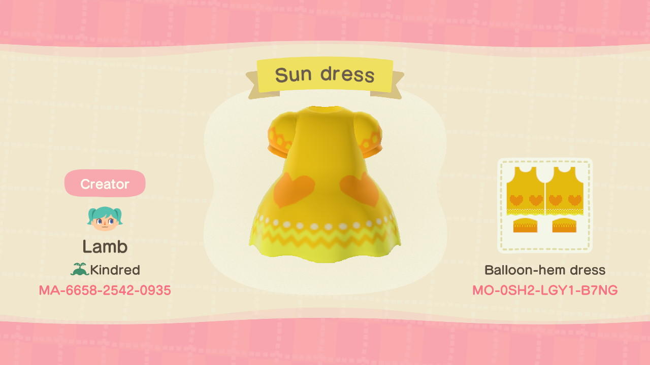 Animal Crossing Design Code: MO-0SH2-LGY1-B7NG Sun dress (hearts)