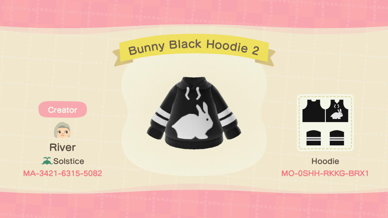 Animal Crossing Design Code: MO-0SHH-RKKG-BRX1 Bunny Black Hoodie 2