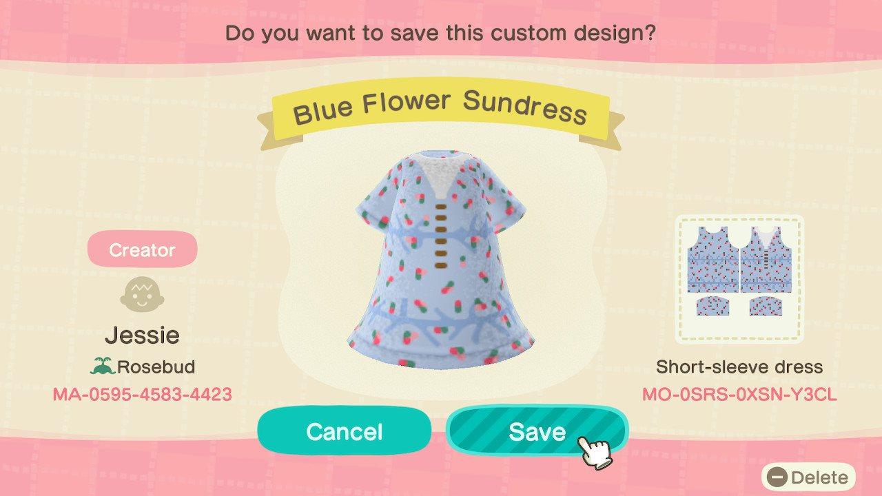 Animal Crossing Design Code: MO-0SRS-0XSN-Y3CL Blue Flower Sundress