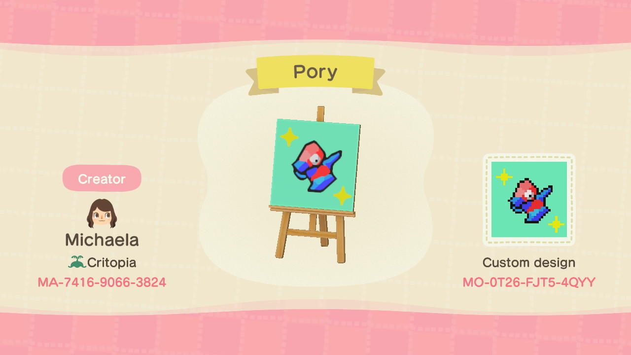 Animal Crossing Design Code: MO-0T26-FJT5-4QYY Porygon