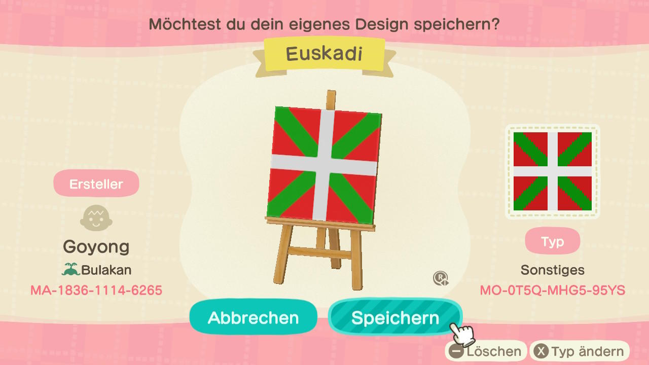 Animal Crossing Design Code: MO-0T5Q-MHG5-95YS Basque Country