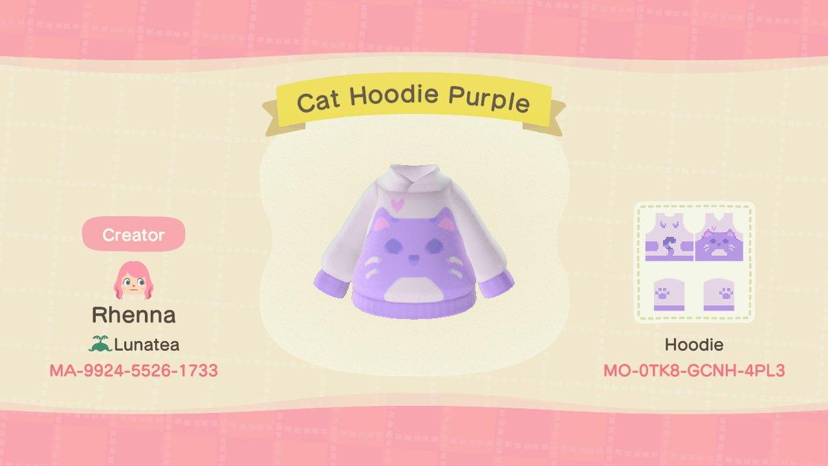 Animal Crossing Design Code: MO-0TK8-GCNH-4PL3 Cat Hoodie Purple
