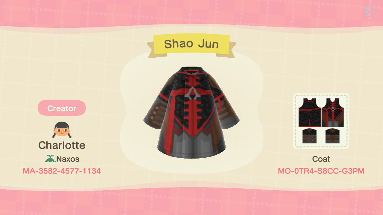 Animal Crossing Design Code: MO-0TR4-S8CC-G3PM Shao Jun