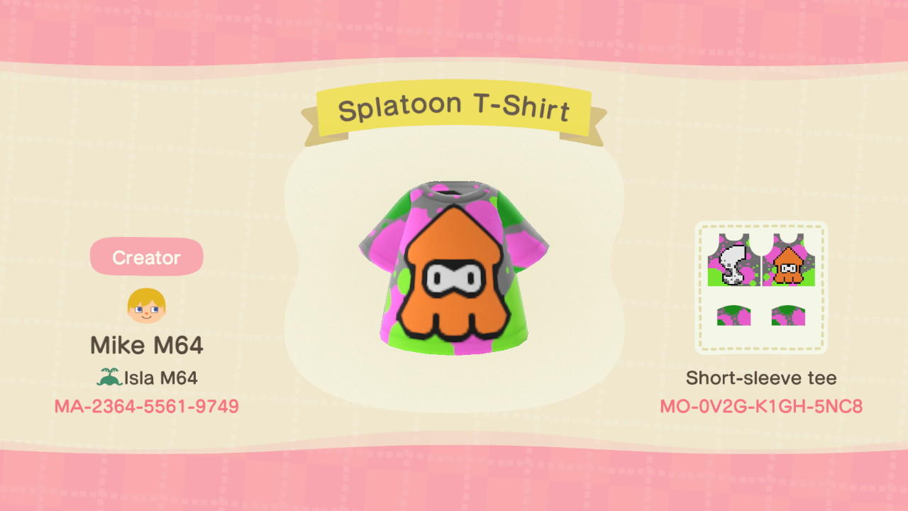 Animal Crossing Design Code: MO-0V2G-K1GH-5NC8 Splatoon T-Shirt