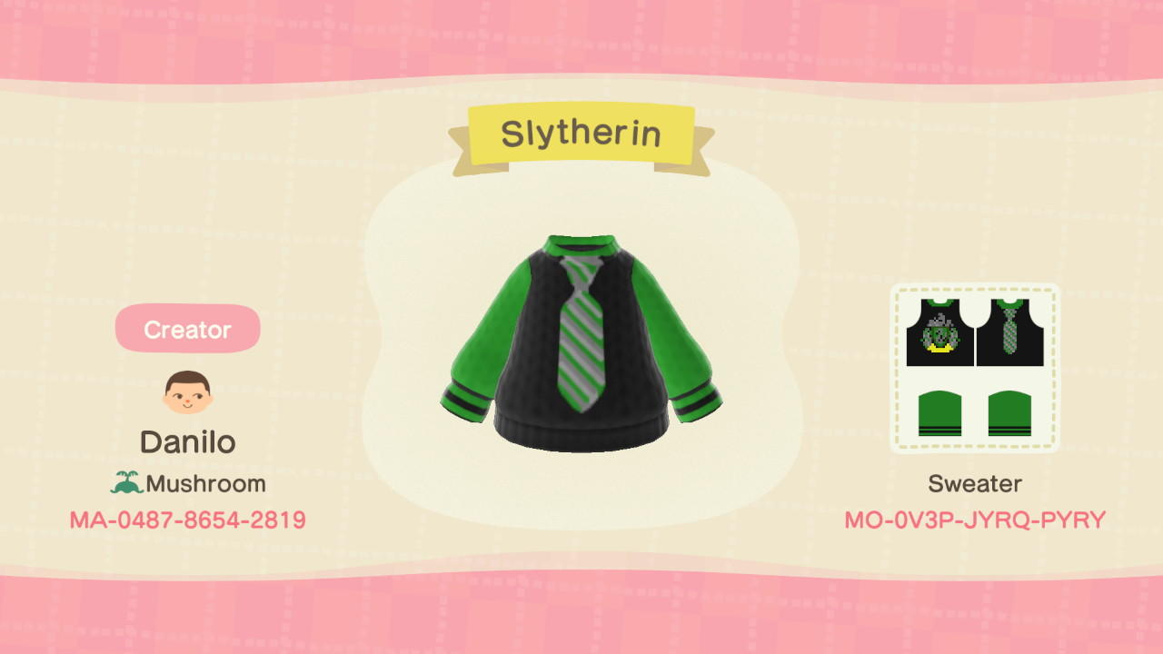 Animal Crossing Design Code: MO-0V3P-JYRQ-PYRY Slytherin Sweater