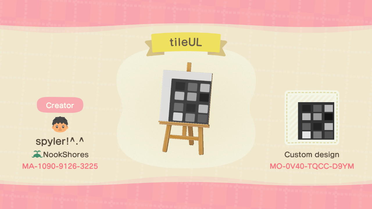 Animal Crossing Design Code: MO-0V40-TQCC-D9YM GrayscaleTileUpperL