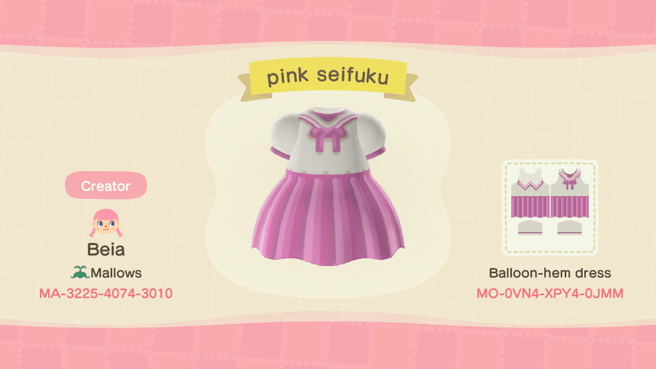 Animal Crossing Design Code: MO-0VN4-XPY4-0JMM Pink Seifuku