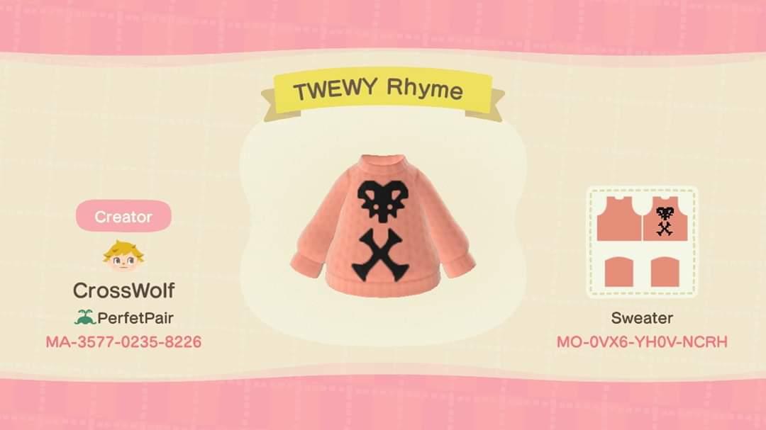 Animal Crossing Design Code: MO-0VX6-YH0V-NCRH TWEWY Rhyme
