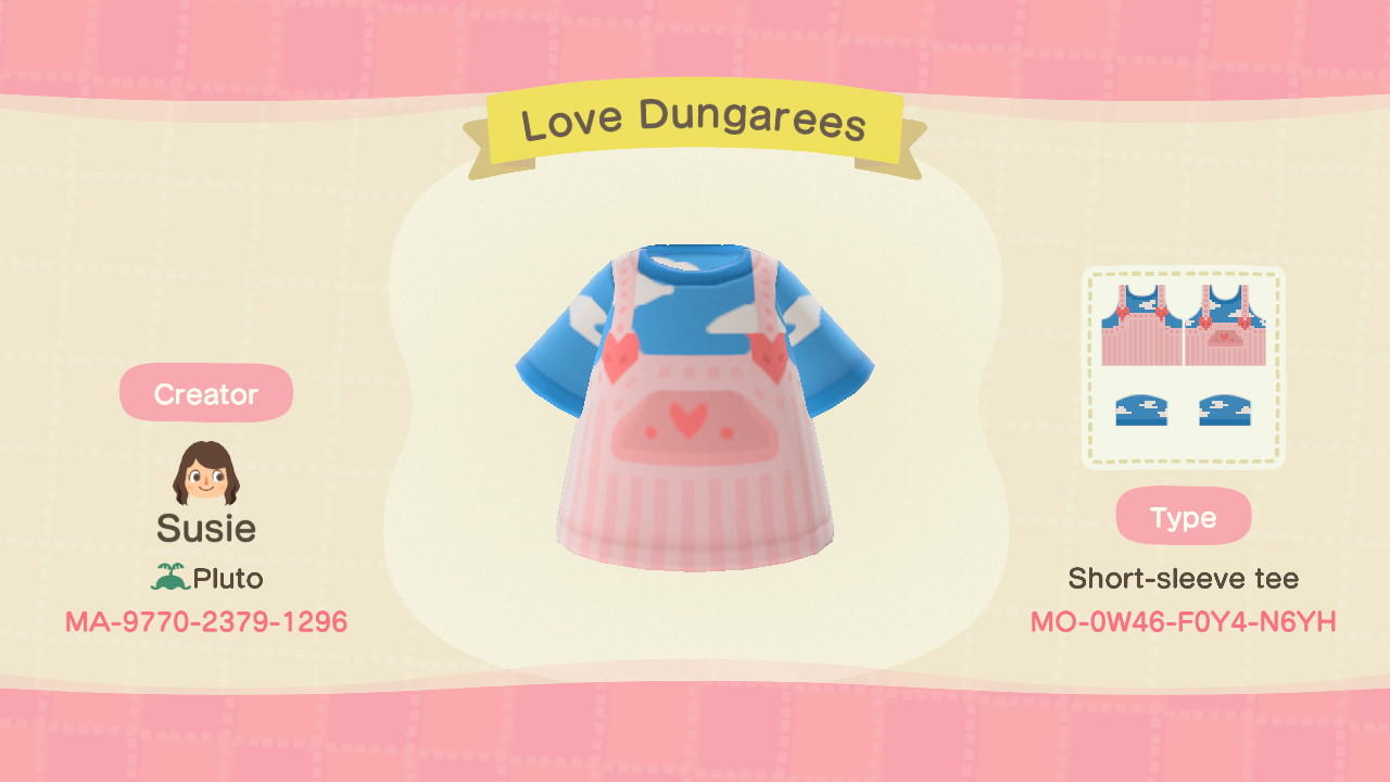 Animal Crossing Design Code: MO-0W46-F0Y4-N6YH Love Dungarees