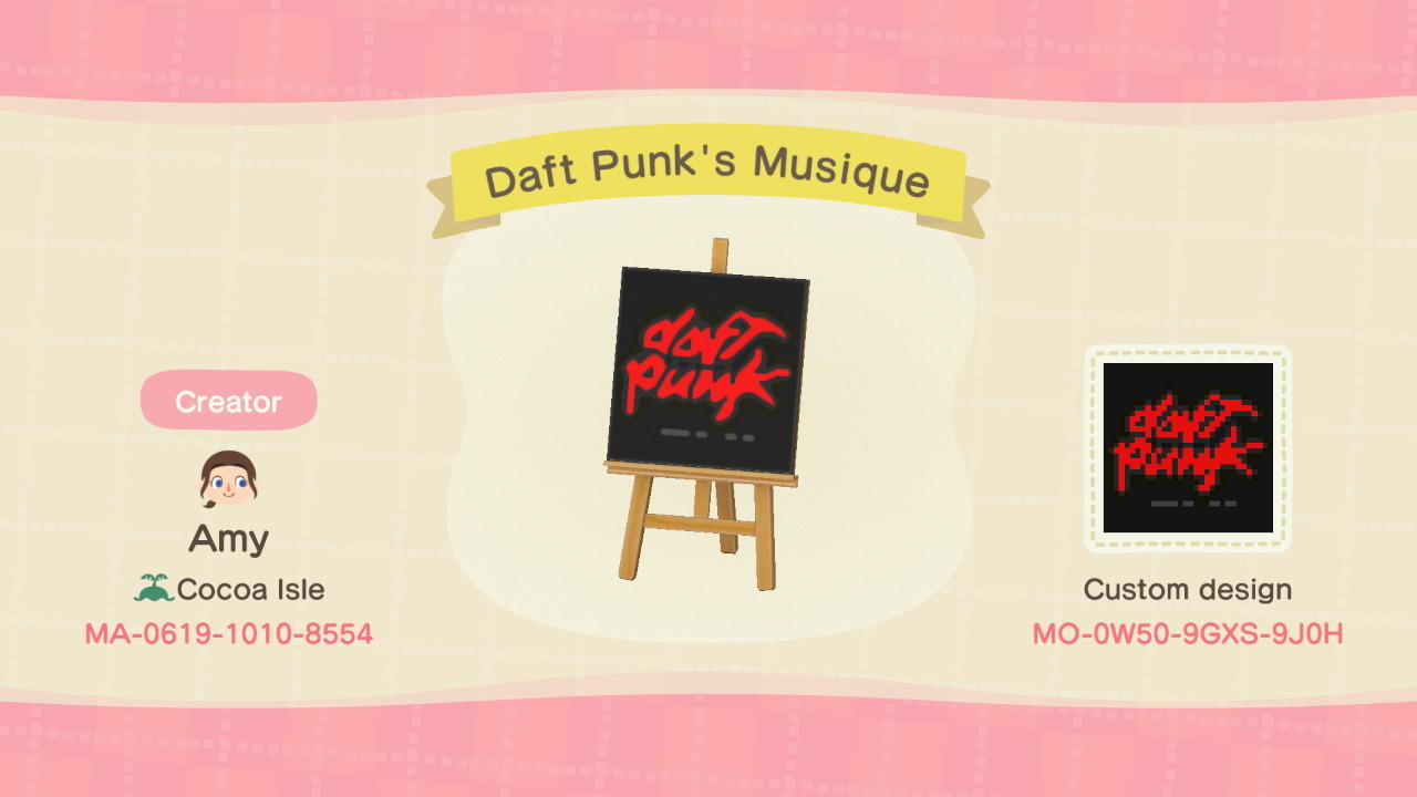 Animal Crossing Design Code: MO-0W50-9GXS-9J0H Daft Punk Musique