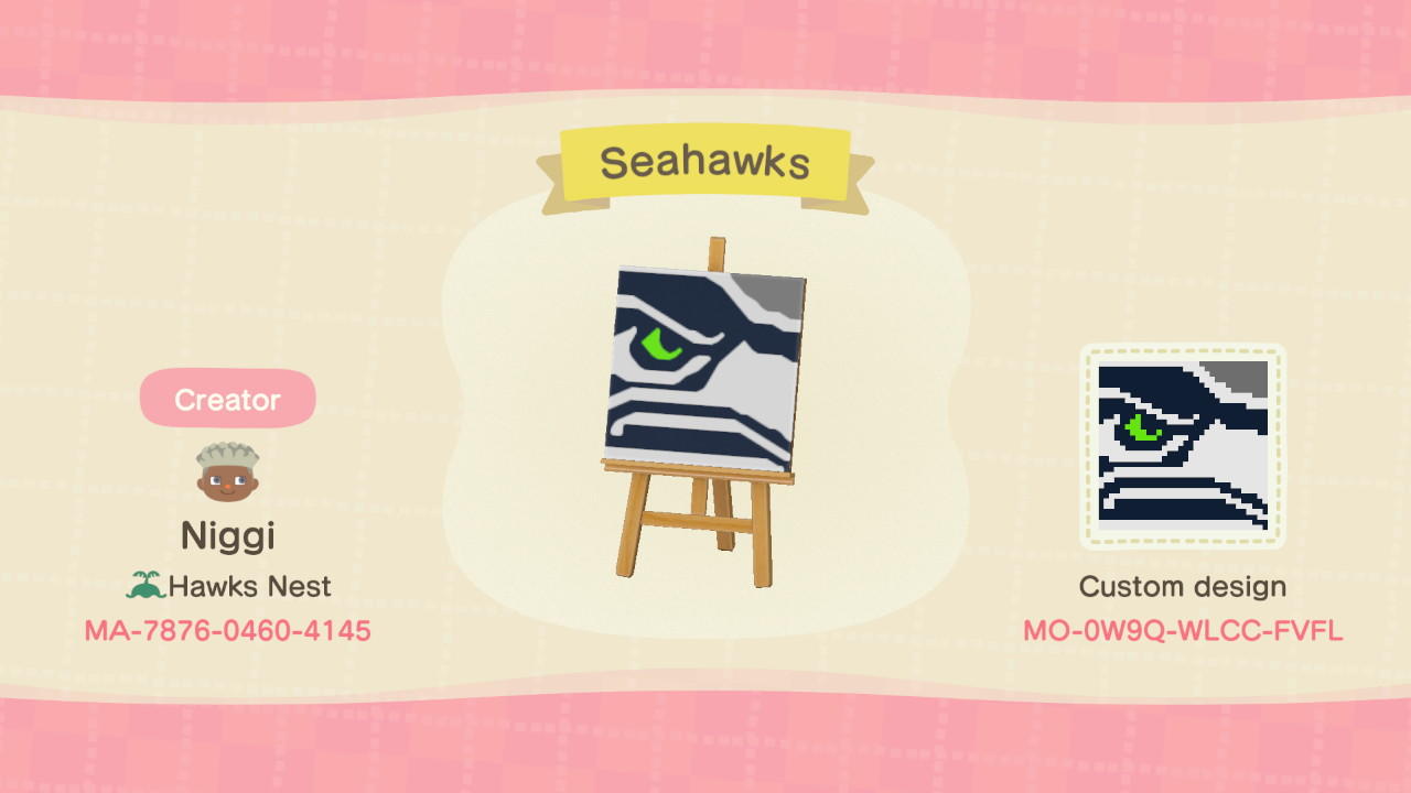 Animal Crossing Design Code: MO-0W9Q-WLCC-FVFL Seahawks