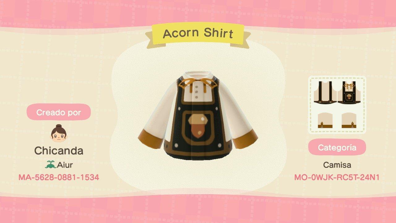 Animal Crossing Design Code: MO-0WJK-RC5T-24N1 Acorn Shirt