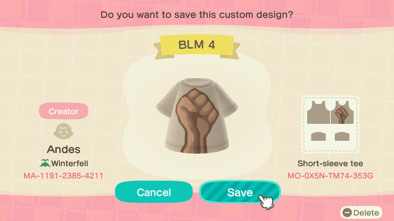 Animal Crossing Design Code: MO-0X5N-TM74-353G BLM 4