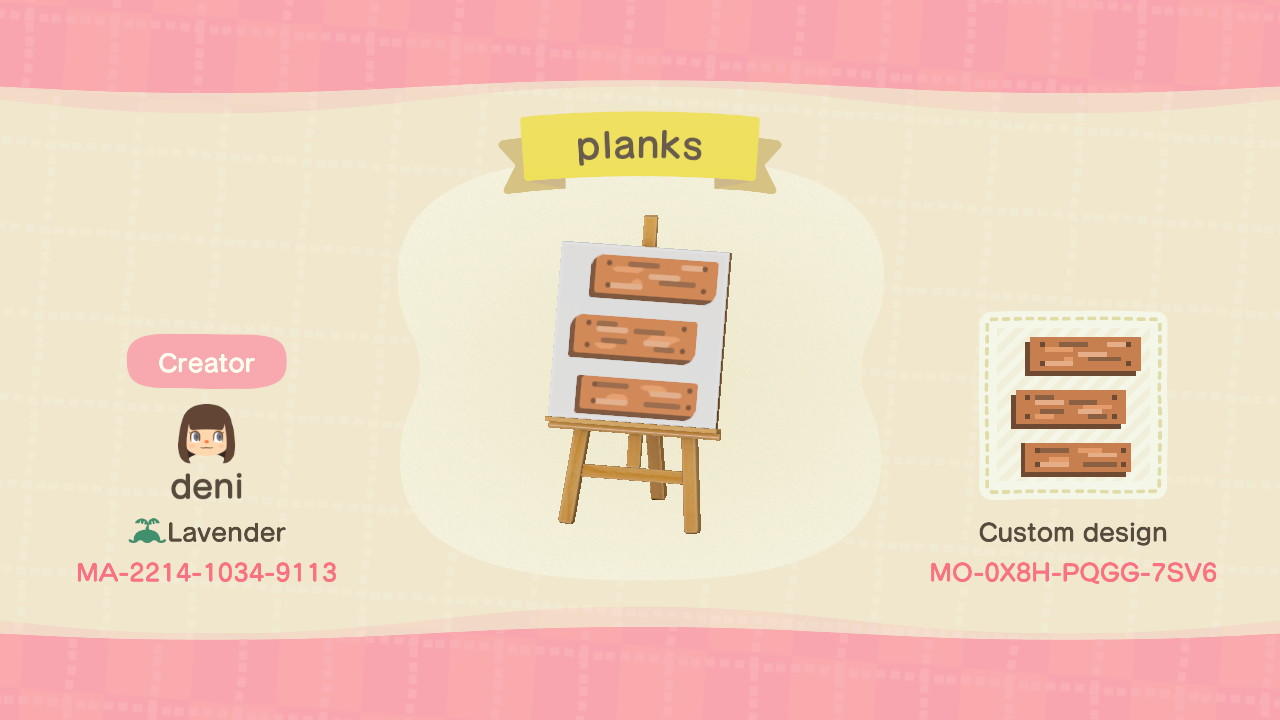 Animal Crossing Design Code: MO-0X8H-PQGG-7SV6 planks