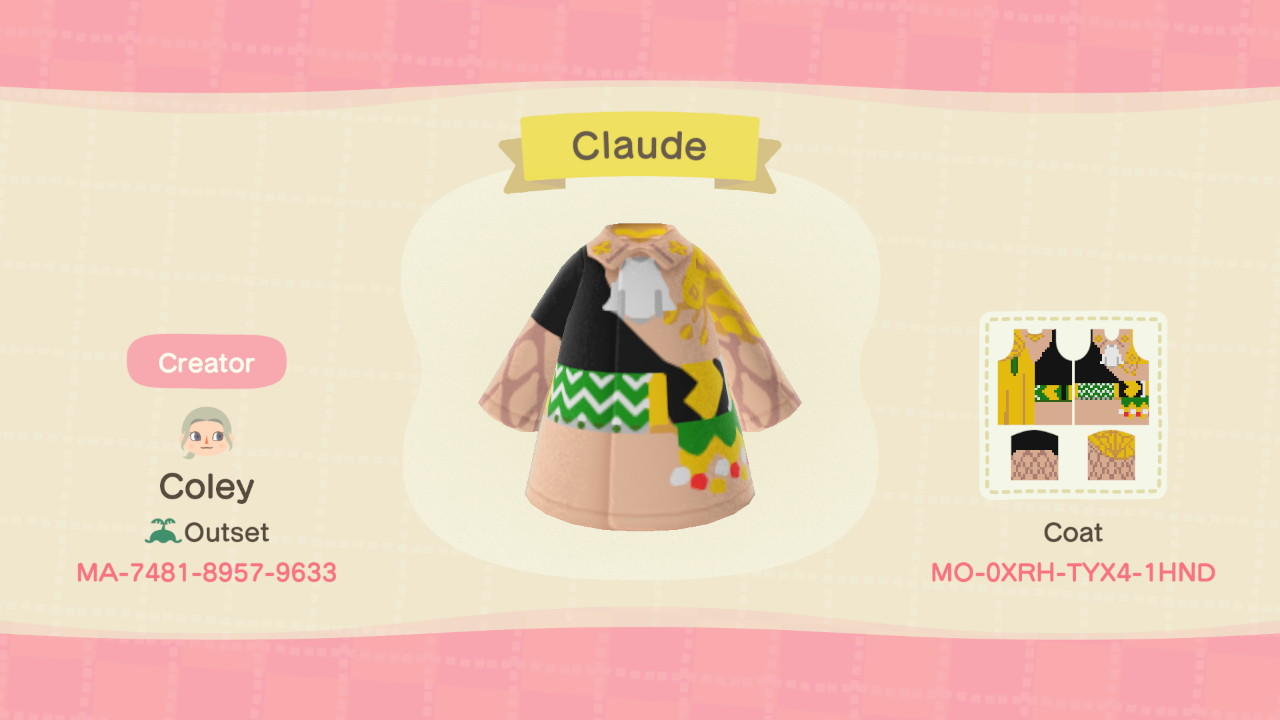 Animal Crossing Design Code: MO-0XRH-TYX4-1HND Claude