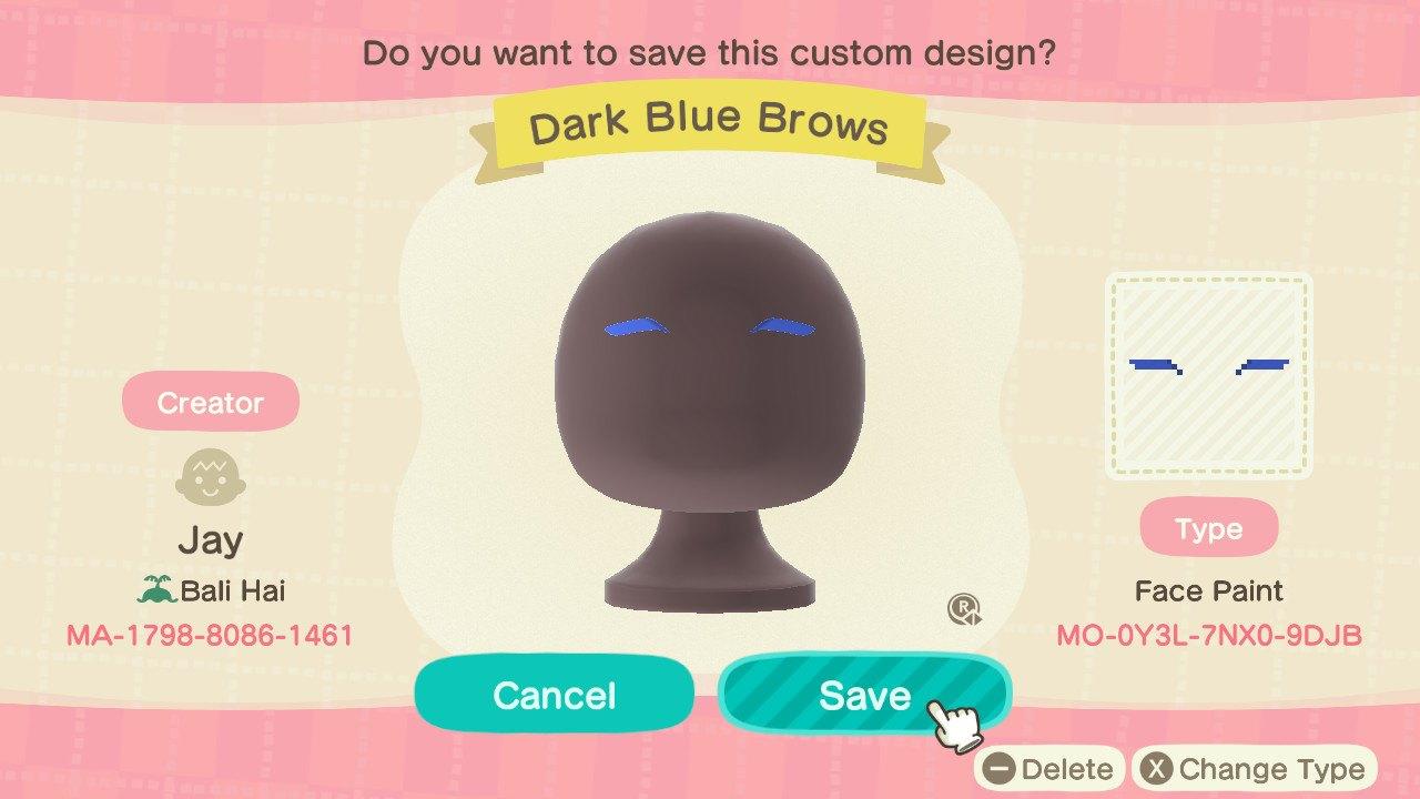 Animal Crossing Design Code: MO-0Y3L-7NX0-9DJB Dark Blue Brows