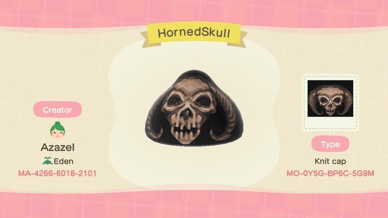 Animal Crossing Design Code: MO-0Y5G-BO6C-5G9M HornedSkull