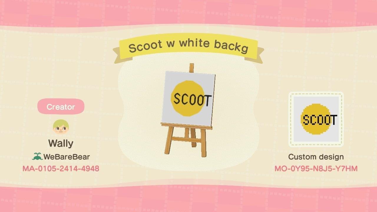 Animal Crossing Design Code: MO-0Y95-N8JS-Y7HM SCOOT w White BG